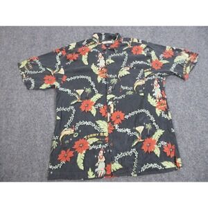 Tommy Bahama Shirt Mens Medium Black Silk Aloha Hawaiian 2002 Christmas Holidays